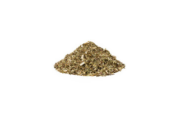 Dry Tansy Herb in latin Tanacetum vulgare heap isolated on white background. Medicinal herb.