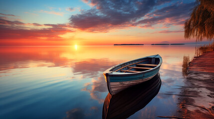 Boot im Wasser bei Sonnenaufgang