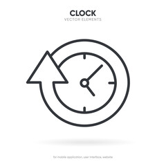 Time and clock icon. Clock icon in trendy flat and line style isolated on background. Icons for date, time, era, duration, period, span, hour, minute, watch, timer, time keeper.