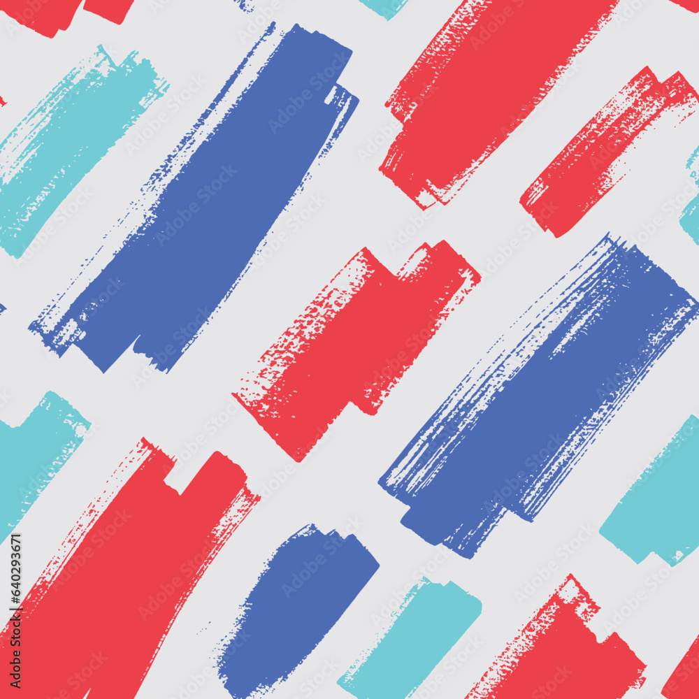 Aufkleber Grunge thick brush strokes seamless pattern. Multi colored diagonal bold strokes background. Modern vector ornament with rough rectangle shapes. Abstract geometric trendy freehand drawing.
