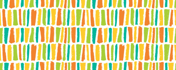 Multi colored vertical bold brush strokes seamless pattern. Hand drawn colorful abstract geometric decorative background. Vertical black wide brush strokes and vector thick stripes in a row.