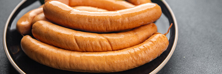 soy sausages vegetable protein seitan meatless wheat vegetarian or vegan snack ready to eat on the table healthy meal snack top view  copy space for text food background rustic