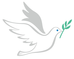 羽ばたく白鳩の色付きイラスト（オリーブの枝）／pigeon silhouette