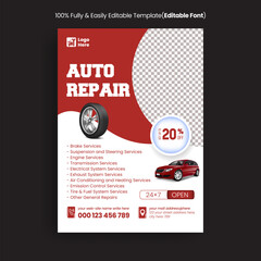 Car repair service shop print flyer or poster editable template design car rent leaflet, car wash flyer design