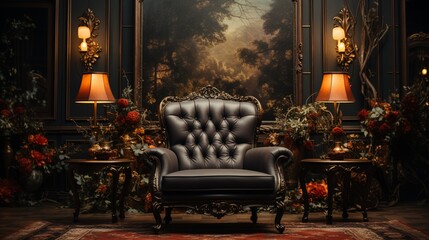 Fototapeta na wymiar Picture frame by a velvet armchair