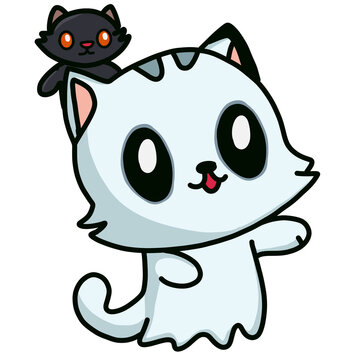 recommend clip art: Cute cat ghost halloween
