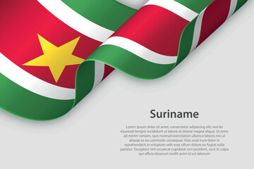 3d ribbon with national flag Suriname isolated on white background