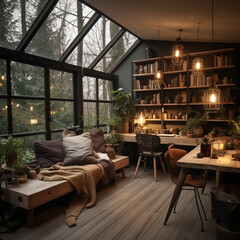 Fototapeta premium modern rustic living room, generative ai
