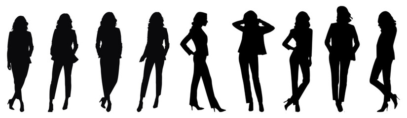 Fototapeta na wymiar set of silhouettes of business woman standing. isolated on a transparent background. eps 10
