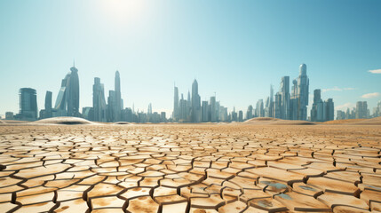 Cracked Earth and Skyscrapers: A Stark Contrast of Progress and Drought
