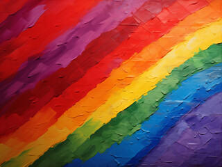 Rainbow painting background, diagonal stripes of colorful paint with brush strokes