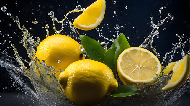 Lemons splash in water. Generative AI 