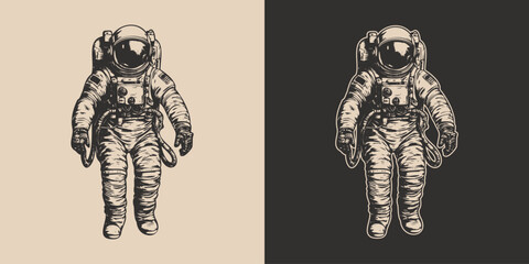 Set of vintage retro astronaut nasa future space adventure explore. Galaxy science trip. Graphic Art. Vector Illustration  © Graphic Warrior