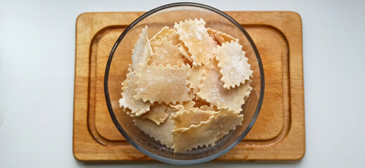 Noodles in a glass bowl