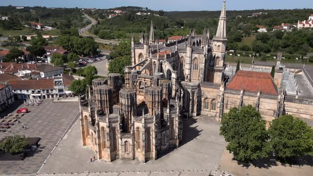 Aerial view of the 14th-century Batalha Monastery (Portuguese: Mosteiro da Batalha ), one of the most significant and best-preserved examples of Gothic architecture in Portugal. 