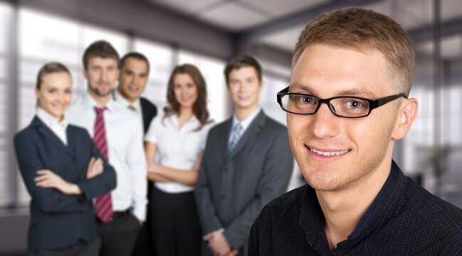 Successful confident businessman posing in office, AI generated image