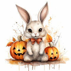Halloween easter bunny with a pumpkin