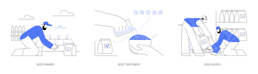 Seed cultivation and supply abstract concept vector illustrations.