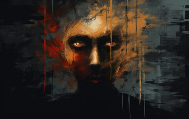 Abstract illustration of a person engulfed in dark colors, symbolizing negative emotions, pain, depression