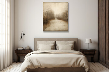 Bright bedroom with a wooden slatted bed.