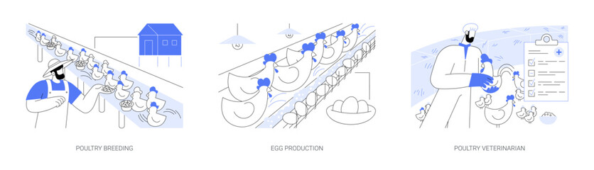 Poultry farming abstract concept vector illustrations.