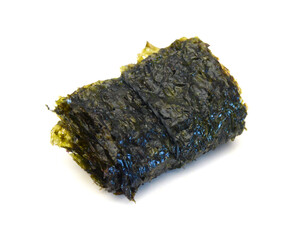 Crispy nori seaweed isolated on white background. Japanese food nori. Dry seaweed sheets.