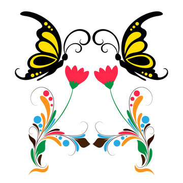 Butterflies and flowers free Vector