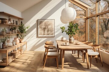 Scandinavian style dining room in the style of y2k aesthetic
