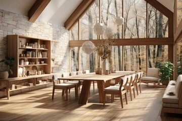 Scandinavian style dining room in the style of y2k aesthetic