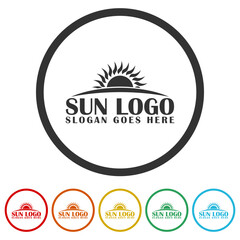 Sun logo template. Set icons in color circle buttons