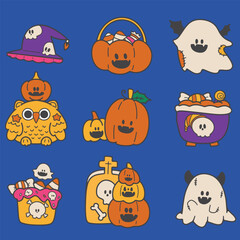 Retro Ghost Halloween t-shirt design. Cute cartoon. vintage vector illustration