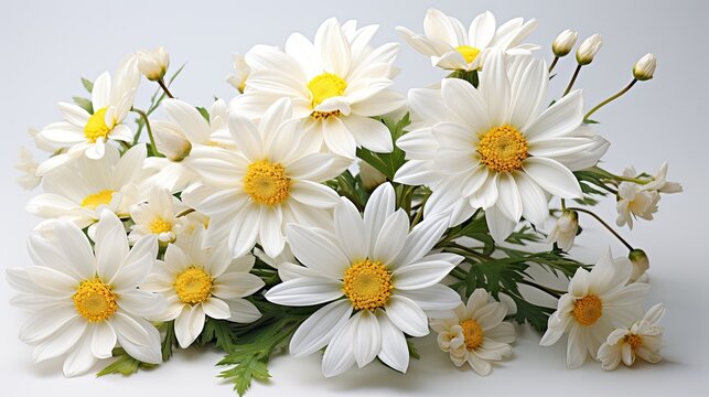Image of gentle beauty of daisies on a white background.