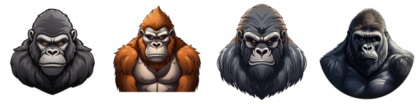 Gorilla clipart collection, vector, icons isolated on transparent background