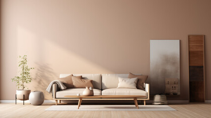 Fototapeta na wymiar The minimalist living room brown pastel toner