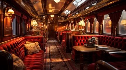Train Carriage , An opulent train carriage reminiscent of the Orient Express, complete with velvet...