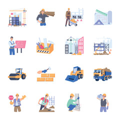 Pack of Construction Site Flat Illustrations 

