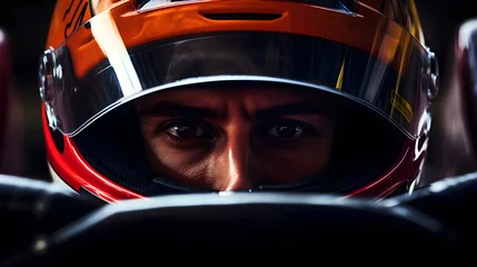 Fotobehang Formula one racer wearing helmet, focused and determined before the start of the race © Trendy Graphics