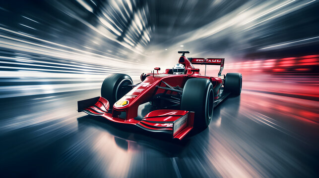 Formula one racing car at high speed with Motion blur background, f1 grand prix race © Trendy Graphics