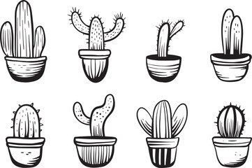 Collection set of cactus doodle sketch illustration