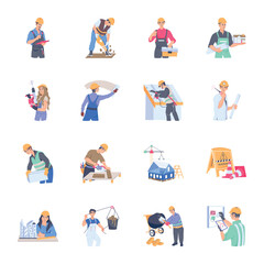 Bundle of Construction Labours Flat Illustrations 

