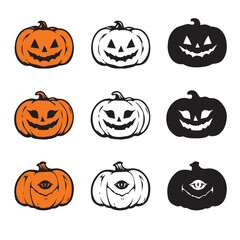 Set cute pumpkin on white background. Flat style vector illustration.