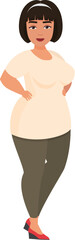 Plus size woman. Overweight lady in stylish clothing, obese cute woman cartoon vector illustration