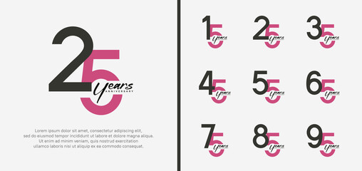 set of anniversary logo black and purple color number on white background for celebration