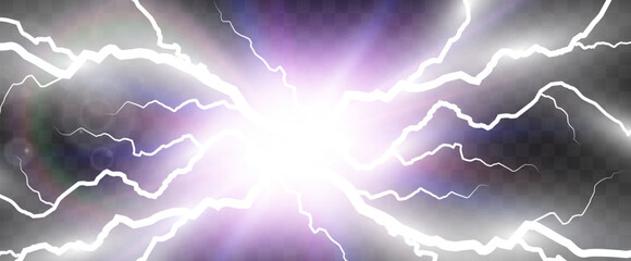 Realistic lightning. Flash of thunder on a transparent background.	

