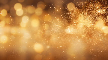 Abstract gold glitter background with fireworks. christmas eve, new year holiday concept, generative AI