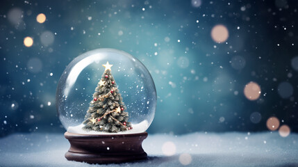 Fototapeta na wymiar Christmas tree in a snow globe. image with copy space, generative AI