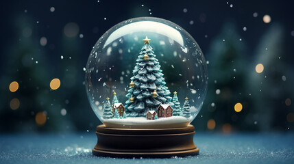 Christmas Tree In Snow Globe, generative AI