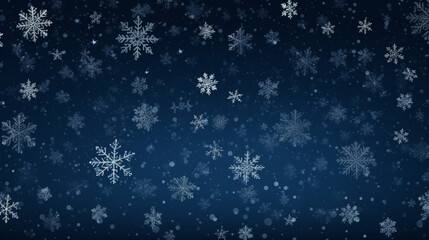 Falling snowflakes on a dark blue background, generative AI