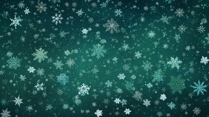 Fototapeta na wymiar Falling snowflakes on a green background, generative AI