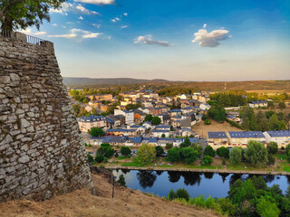 Obraz premium Puebla de Sanabria city and Tera river, Zamora province, Spain